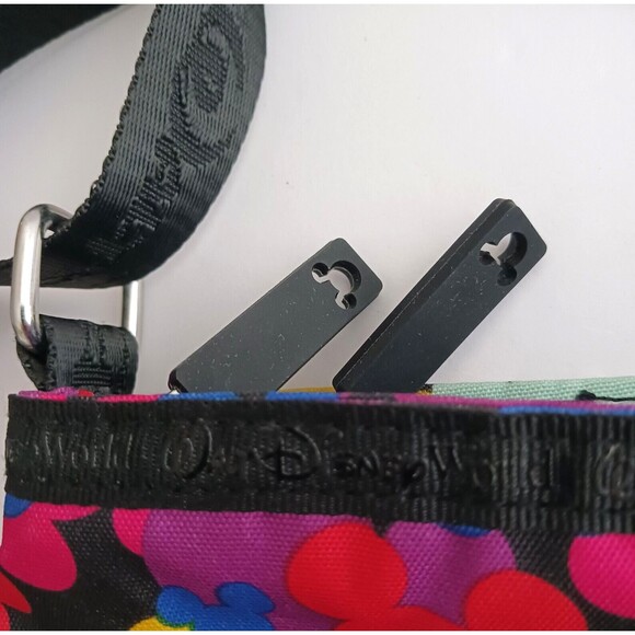 NEW Disney Parks Lg Nylon Crossbody Bag Multicolor Mickey Head Icon Blk Strap - Picture 4 of 11